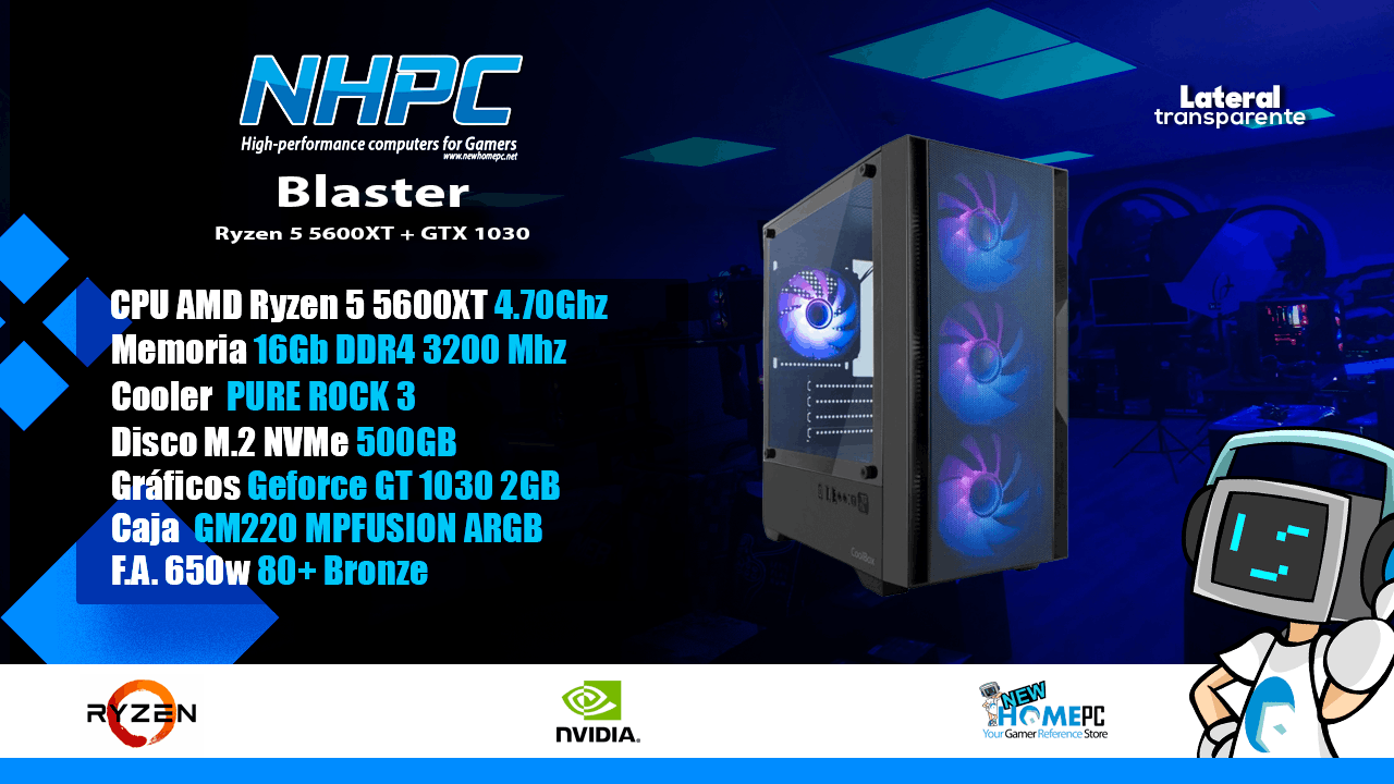 PC Gaming NHPC Blaster AMD R5 5600XT / GT 1030 / 16GB / M2 Nvme 500GB